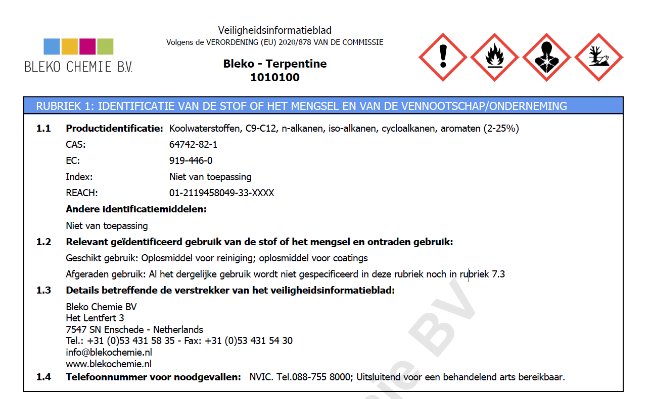MSDS terpentine